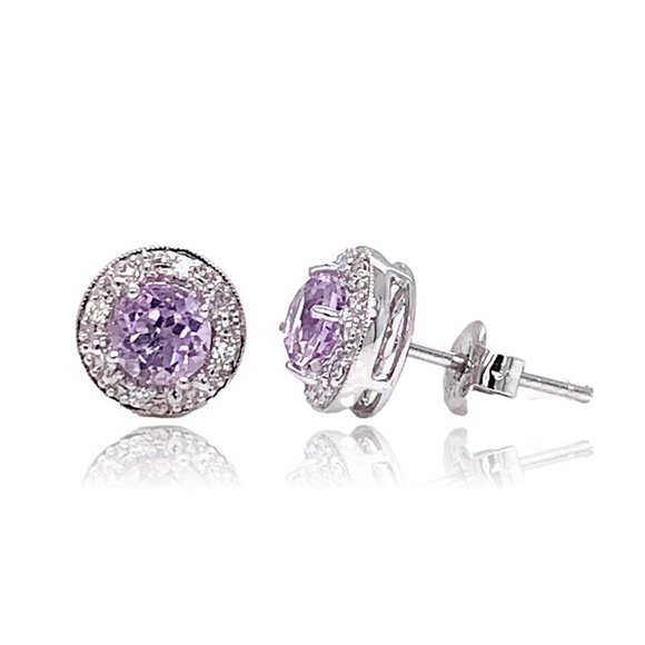 Pink Amethyst and Diamond Stud Earrings in 10K White gold - Picture 3 of 3